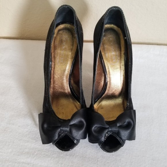 Coach Daisey Black Bow Peep Toe Heels 6.5 - Picture 3 of 10